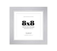 8x8" Silver Square Frame With Mount for 7x7" Pictures 28mm Edge Frame Display with Wall Hooks and Kickstand, 1 Pack