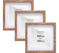 8x8'' Square Wood Photo Frame Set of 3 with Acrylic Glass Front,Walnut Effect wood Picture Frames with Acid Free 6x6'' Mount, for Wall Mount &Tabletop Display,Ideal for Home Gallery Decor & Gifts