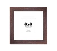 8x8" Walnut Square Frame With Mount for 5x5" Pictures 28mm Edge Frame Display with Wall Hooks and Kickstand, 1 Pack