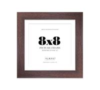 8x8" Walnut Square Frame With Mount for 7x7" Pictures 28mm Edge Frame Display with Wall Hooks and Kickstand, 1 Pack