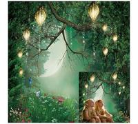 8x8FT Enchanted Forest Backdrop Butterfly Green Tree Mushroom Fairyland Photography Children Birthday Party Baby Girl Background Decorations Photo Booth Studio Props