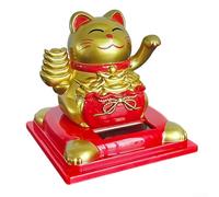 8x8x9.5CM Solar Driven Lucky Cat Ornament Featuring Gentle Arm Swing for Living Room Desk Office or Car Interior Placement (gold)