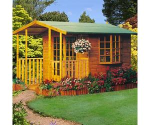 8x9 Shire Gold Fleur De Lys Summerhouse with Verandah - Shiplap