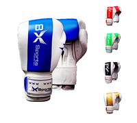 8Xsports move on Boxing Gloves Cowhide leather Training Kickboxing Muai Thai Gloves Pro Punching Bag 8oz 10oz 12oz 14oz 16oz (14 oz, Blue)