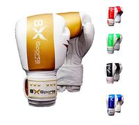 8Xsports move on Boxing Gloves Cowhide leather Training Kickboxing Muai Thai Gloves Pro Punching Bag 8oz 10oz 12oz 14oz 16oz (10 oz, Golden)