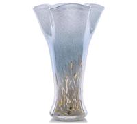9.0"H Blue Glass Vases for Flowers, Unique Hand Blown Glass Vase Blue White Home Decor, Wide Mouth Colorful Flower Vase Centerpieces, For Living Room Table Bookshelf, Bathroom Office Shelf Decorative