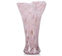 9.0" H Pink Glass Vases for Flowers, Unique Hand Blown Glass Vase Pink Home Decor, Wide Mouth Colorful Flower Vase Centerpieces, for Living Room Table Bookshelf, Bathroom Office Shelf Decorative