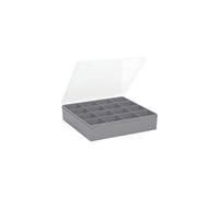 9.01 16 Division Square Plastic Craft DIY Storage Organiser Box Upcycled Soft Grey Clear Lid, 23.5 x 24.5 x 5cm