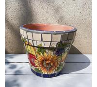 9.06 Inch Ceramic Succulent Plant Pot with Drainage Hole, Handmade Mosaic Craft Flower Pots for Plants, Unique Texture Decorative Planter for Indoor and Outdoor, Pottery Vase for Home Office (Yellow )