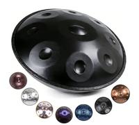 9/10/12 Note Handpan Drum in D Minor 22" for Beginners Mtat & Sound Healing 432Hz/440Hz Includes Bag Stic & Stand (Black 440Hz/9 Note)