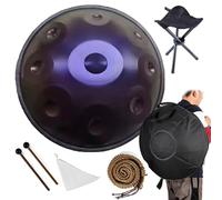9/10/12 Notes Handpan Drum in D Minor, 22 Inch Steel Hand Pan Drum with Soft Bag, Tripod Stand, Mallets- Healing Percussion Instrument for Meditation, Yoga and Music Lovers(Deep Purple,440HZ/10Note)