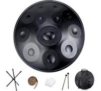 9/10/12 Notes Handpan Drum Instrument,22 Inch in Handpan Drum In D Minor Percussion,Steel Hand Pan Drum With Soft Handpan Bag,2 Handpan Mallets,Handpan Stand,For Sound Healing,Meditation(Black,12 Note