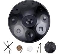 9/10/12 Notes Handpan Drum Instrument,22 Inch in Handpan Drum In D Minor Percussion,Steel Hand Pan Drum With Soft Handpan Bag,2 Handpan Mallets,Handpan Stand,For Sound Healing,Meditation(Black,10 Note