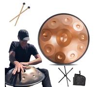 9/10/12 Notes Handpan Instrument - 22 Inch Steel Tongue Drum, Hand Pan Drum with Drums Tripod, Mallets and Carry Bag For Sound Healing, Personal Meditation And Yoga(GOLD-10 NOTES,432Hz)