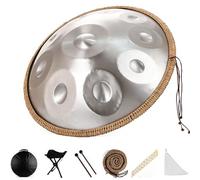 9/10/12 Notes Steel Tongue Drum, 22 in Hand Pan Drums Percussion Instrument, Classic D Minor Generates Meditation, for Musical Education Yoga Entertainment-Silver||10 Note