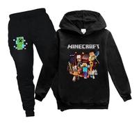 (9-10 Years, Black) Minecraft Printed Kids Tracksuit Set Boys Girls Hooded Sweatshirt Jogger Trousers Pants Outfit Activewear
