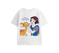 Disney Snow and Fawn White Girls T-Shirt in White | Classic Snow White & The Seven Dwarfs Graphic Tee | Short Sleeve Crew Neck Top | Kids Movie Merchandise