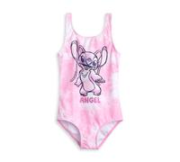Disney Lilo & Stitch Girls Pink Angel Swimwear | Floral 1 Piece Swimming Costume | Sleeveless Beachwear for Kids | Classic Scoop Neck Design | Cartoon Character Swim Apparel - 9-10 Years