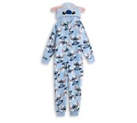 Disney Lilo & Stitch Girls Blue Onesie | Cosy Fleece Zip-Up Sleepwear with 3D Stitch Hood | Long Sleeve Loungewear for Bedtime & Relaxing Merch - 9-10 Years