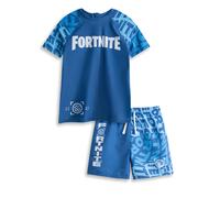 Fortnite Boys Blue 2 Piece Swim Set | Short Sleeve Raglan Tee & Drawstring Shorts | Logo Print Beachwear | Holiday & Poolside Swimming Costume | Kids Game Merch - 9-10 Years