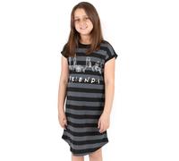 FRIENDS Pyjamas Night Dress For Girls | Kids New York Sitcom Nightie Short Sleeve Striped PJS | F.R.I.E.N.D.S TV Show Merchandise 9-10 Years Grey