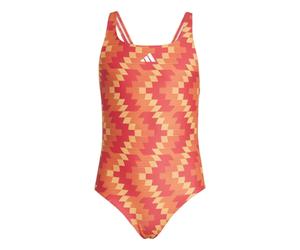 (9-10 Years, Lucid Red) Adidas Girls Geometric Pattern One Piece Swimsuit