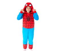 Marvel Spiderman Kids Onesie | Childrens Spiderman Character Graphic Print Hooded Sleepsuit in Blue | Childrens Superhero Suit Pajama Nightwear for Boys & Girls Comics Movie Merchandise Gift