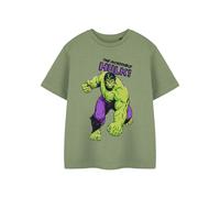 Marvel Kids Boys Sleeved T-Shirt in Khaki | The Hulk Graphic Tee for Kids | Short Sleeve Comics Apparel | Green Hulk Logo Shirt | Superhero Movie Merchandise Gift for Children & Teens