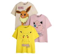 (9-10 Years, Multicoloured) Pokemon Girls Pikachu Eevee & Jigglypuff T-Shirt (Pack of 3)