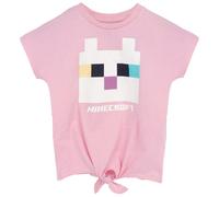 (9-10 Years, Pink/White) Minecraft Girls Cat Twisted Knot Front T-Shirt