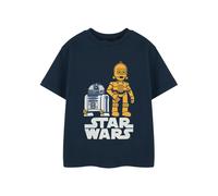 Star Wars Boys Blue Graphic Tee | R2-D2 & C-3PO Short Sleeve T-Shirt | Kids Droids Apparel | Officially Licensed Movie Merchandise | Children's Sci-Fi Graphic Top