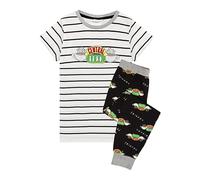 (9-10 Years, White/Black) Friends Girls Central Perk Logo Long Pyjama Set