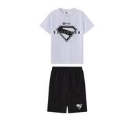 (9-10 Years, White/Black) Superman Childrens/Kids Logo T-Shirt & Shorts Set
