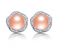 9-10mm Bread Round Freshwater Women Pearl Stud Earrings, White Pink Purple Black Colorful