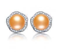 9-10mm Bread Round Freshwater Women Pearl Stud Earrings, White Pink Purple Black Colorful