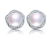 9-10mm Bread Round Freshwater Women Pearl Stud Earrings, White Pink Purple Black Colorful