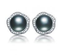 9-10mm Bread Round Freshwater Women Pearl Stud Earrings, White Pink Purple Black Colorful