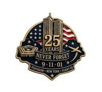 9/11 Never Forget 25th Anniversary Commemorative Lapel Pin | September 11 Remembrance Pin with Twin Towers Red White Blue Patriotic Design, Memorial Pin for Jackets Shirts Hats Bags