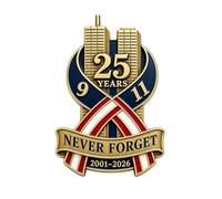 9/11 Never Forget 25th Anniversary Commemorative Lapel Pin | September 11 Remembrance Pin with Twin Towers Red White Blue Patriotic Design, Memorial Pin for Jackets Shirts Hats Bags