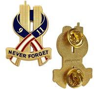 9-11 Pin Never Forget Commemorative Lapel Pin - September 11th Twin Towers Patriotic Ribbon Insignia, Metal, no gemstone