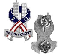 9-11 Pin Never Forget Commemorative Lapel Pin - September 11th Twin Towers Patriotic Ribbon Insignia, Metal, no gemstone