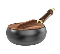 9"/11" Uncoated Iron Pan with Wooden Lid, Japanese Iron Pan, Hand Forged Non-Stick Irons Pans, Big Belly Pot Ironss Panss Stock Pot, for High-Heat Frying, for Gas Stoves Induction Hobs