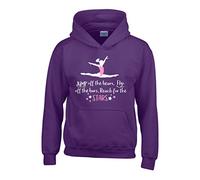9-11 yrs (32") Purple Hoodie Jump Off the Beam, Flip Off the Bars, Reach for the Stars with White & Pearlescent Pink Print