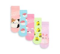 Squishmallows Girls Multicolour Character Calf Socks Set of 5 | Kids 5 Pack Socks with Malcom the Mushroom & Sunny the Bee | Plush Toy Merchandise Gift