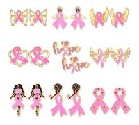 9/12Pairs Breast Cancer Awareness Earring for Women Pink Ribbon Stud Earrings Breast Cancer Awareness Accessories Survivor Gifts, Zinc, No Gemstone