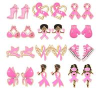 9/12Pairs Breast Cancer Awareness Earring for Women Pink Ribbon Stud Earrings Breast Cancer Awareness Accessories Survivor Gifts, Zinc, No Gemstone