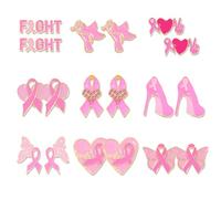9/12Pairs Breast Cancer Awareness Earring for Women Pink Ribbon Stud Earrings Breast Cancer Awareness Accessories Survivor Gifts, Zinc, No Gemstone