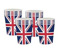 9" 16pc Union Jack Tableware Cups | Union Jack Flag Cup King's Coronation Great Royal Event Party Supplies Table Cover Cup Britain Pub BBQ Summer Theme Table Decorations | UK National Dinnerware Cups