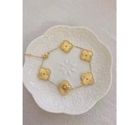 (9) 18k Gold Plated Black Four Leaf Clover Bracelet Waterproof Stainless Steel