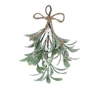 9.1inch Artificial Hanging Mistletoe, Artificial Mistletoe Picks Christmas Mistletoe Ornament with White Bow, Artificial Mistletoe Branches, Fake Plants Outdoor Garden Decoration
